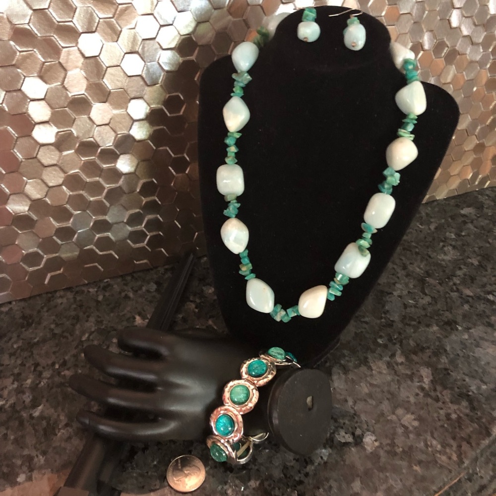 Stone Necklace, Earrings, and Bracelet Set